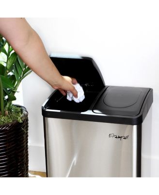 2 Section 15 Liter/ 4 Gallon Each Section Trash and Recycling Step Bin in Matte Silver