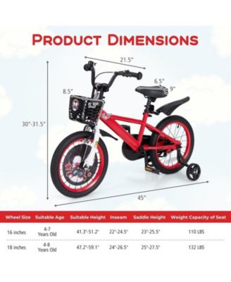 16 Inch Kids Bike with Storage Basket and Double Brake for Ages 4–8, Red