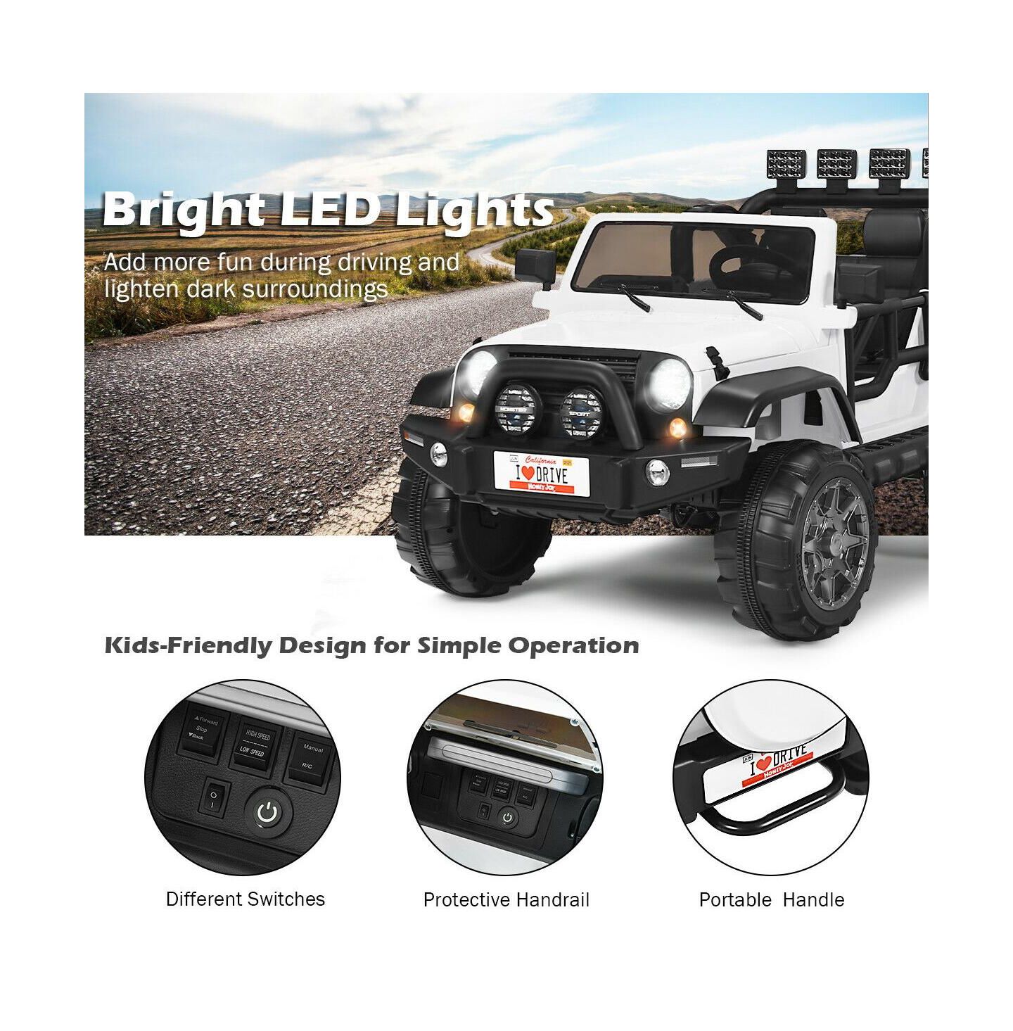 Детская игрушка HONGGE 12V Two-Seater Remote Control Ride-On Truck with LED Headlights, For 2 Players, Ages 3-7, цвет: Белый — фото 6