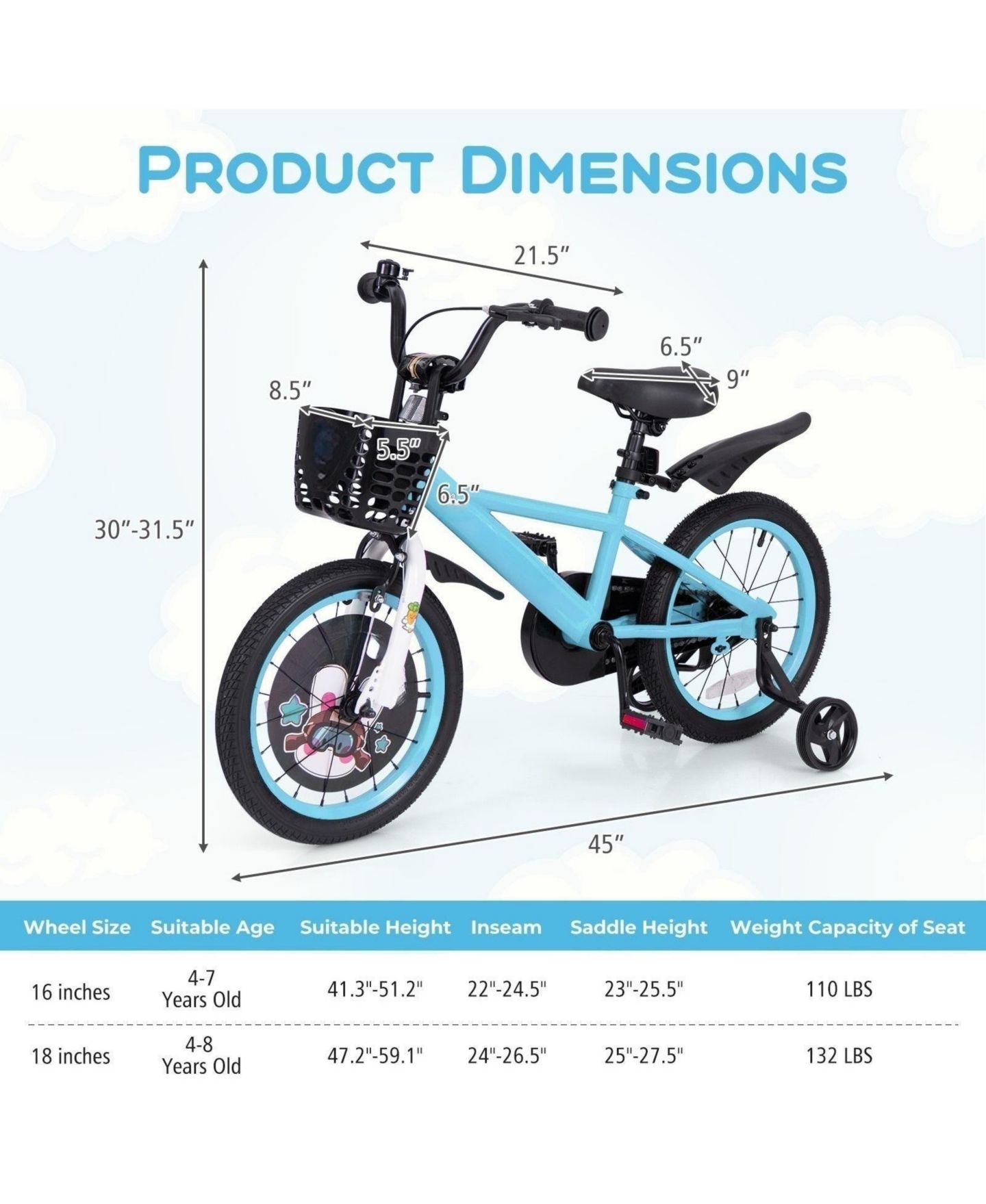 Детская игрушка HONGGE 16 Inch Kids Bike with Training Wheels, Adjustable Handlebar and Saddle, Ages 4–8, цвет: Синий — фото 4
