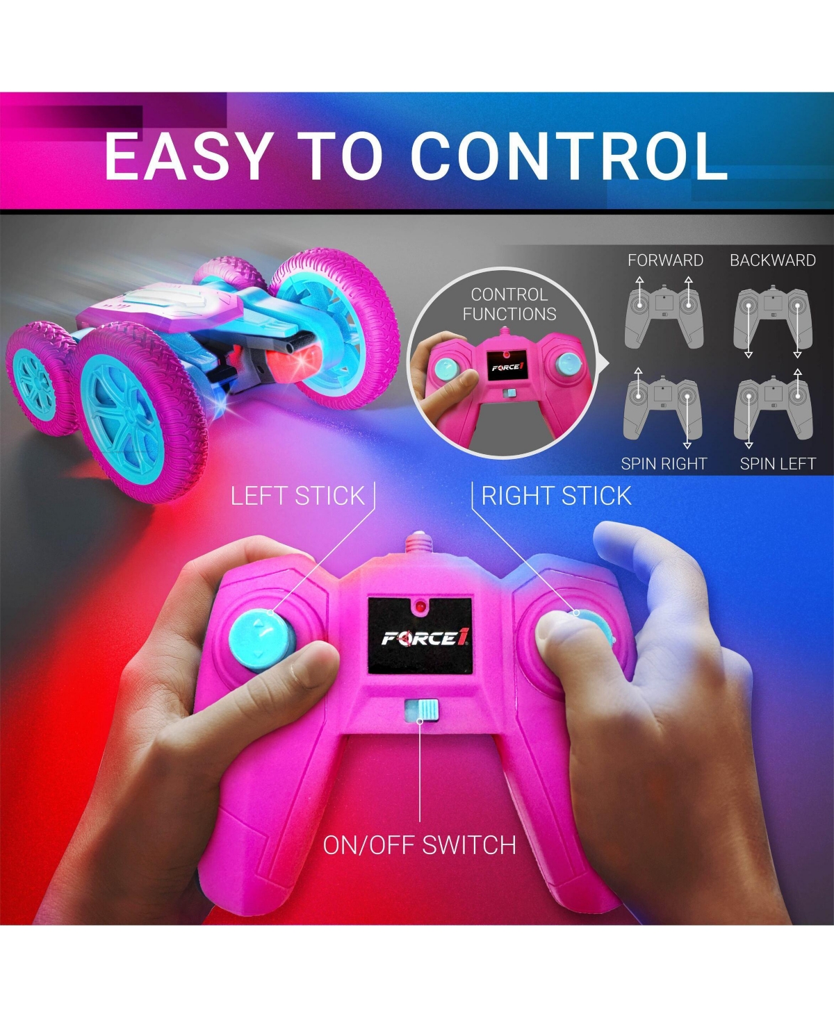 Force1 Tornado Pink Led Remote Control Car for Kids
