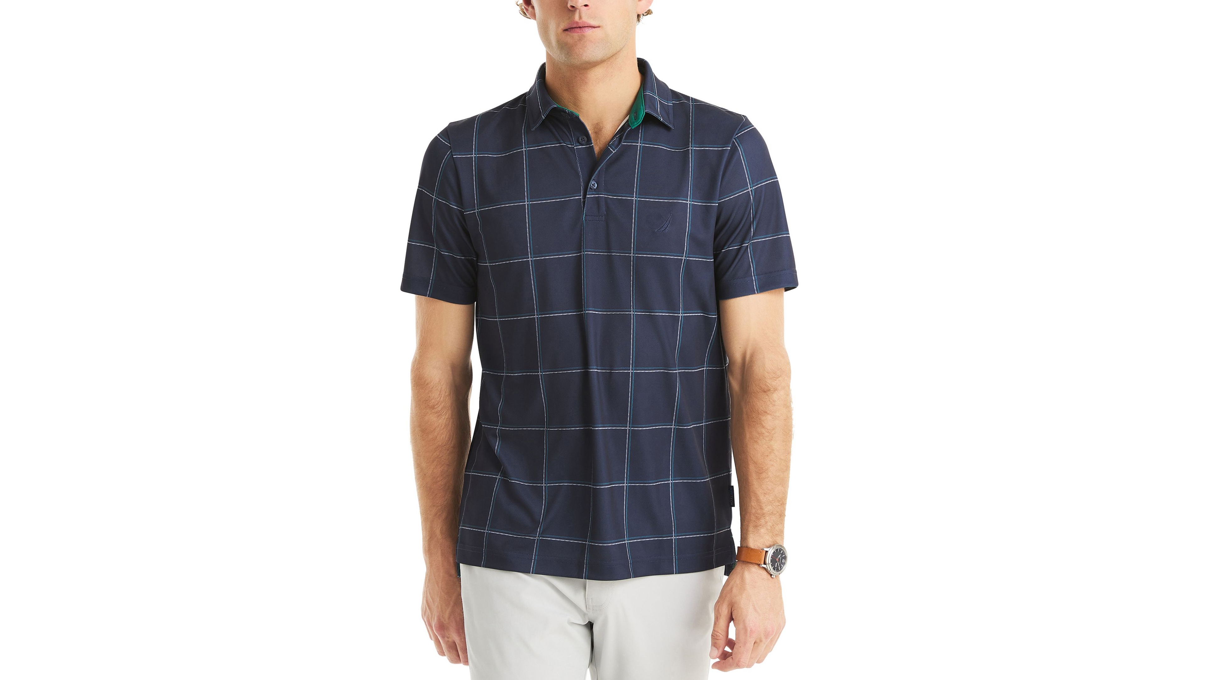 Nautica Men's Short Sleeve Windowpane Golf Polo Shirt