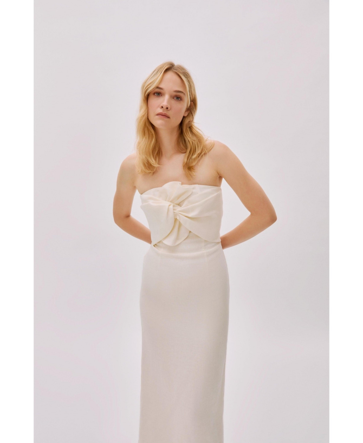 Labeca London Us Women's Alaia White Linen Twist Maxi Dress