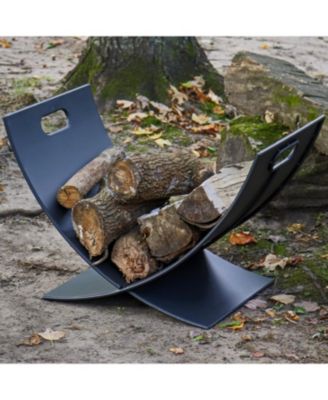 Small Powder-Coated Steel Outdoor Firewood Log Rack - 30" - Black