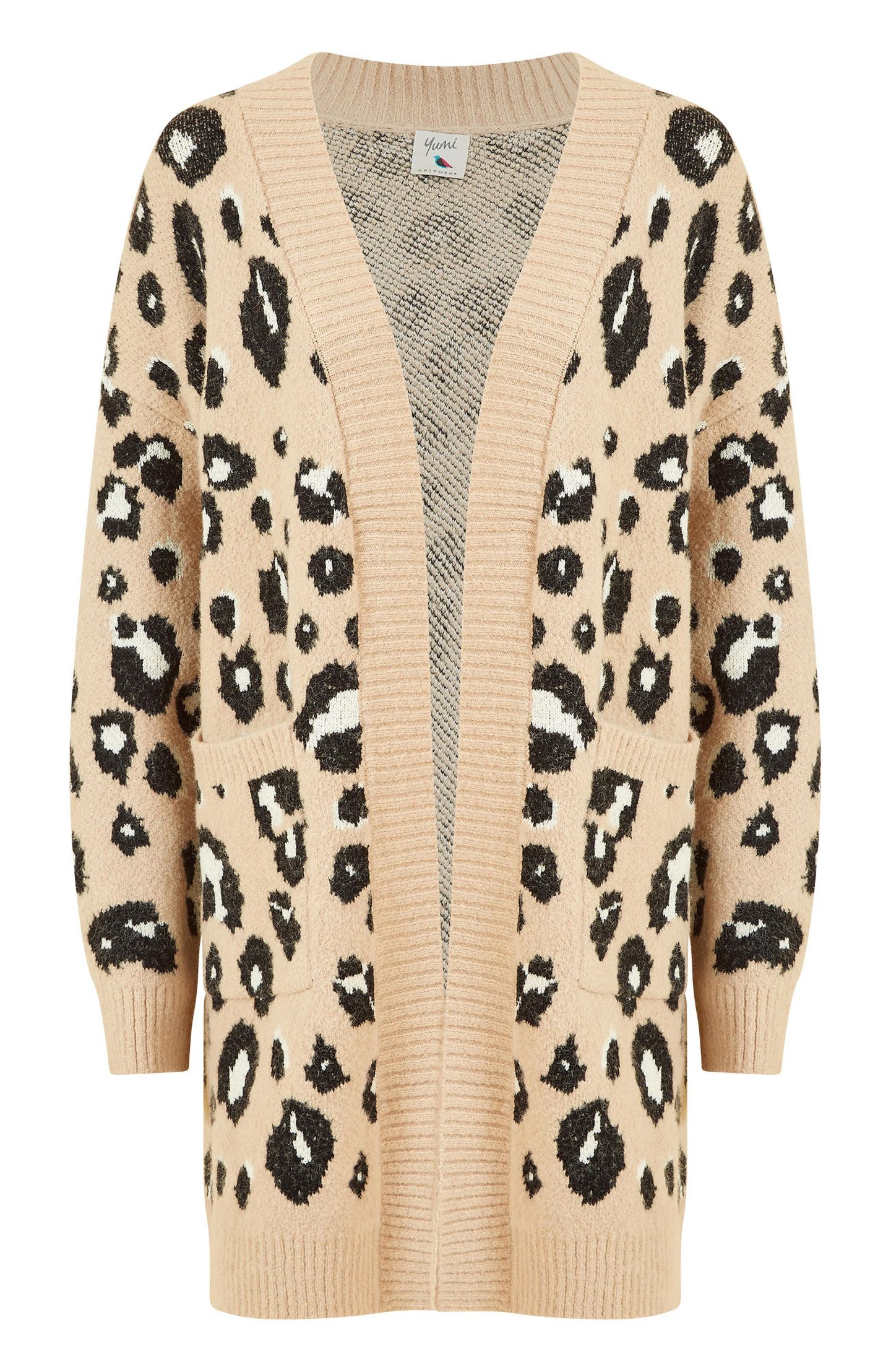 Женский кардиган Yumi Animal Intarsia Knit Long, цвет: Бежевый — фото 3