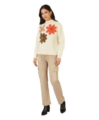 Women's Floral Detail High Neck Knit Sweater