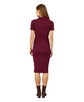 Women's Fitted Rib Knitted Midi Dress