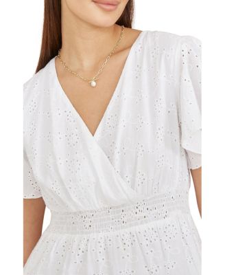 Women's Cotton Broderie Anglaise Wrap Midi Dress