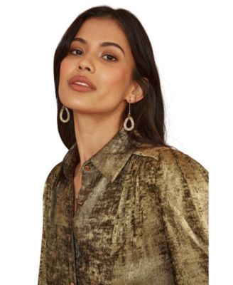 Women's Metallic Relaxed Balloon Sleeve Shirt