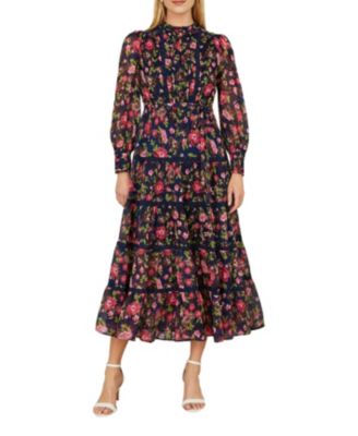 Blossom Print Lace Trim Maxi Dress