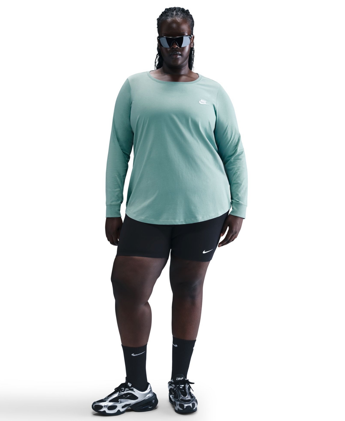 Nike Plus Size Sportswear Club Long-sleeve T-shirt In Green