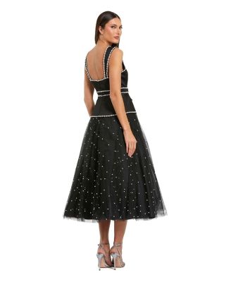 Women's Sleeveless Embellished Crepe And Tulle Midi Dress