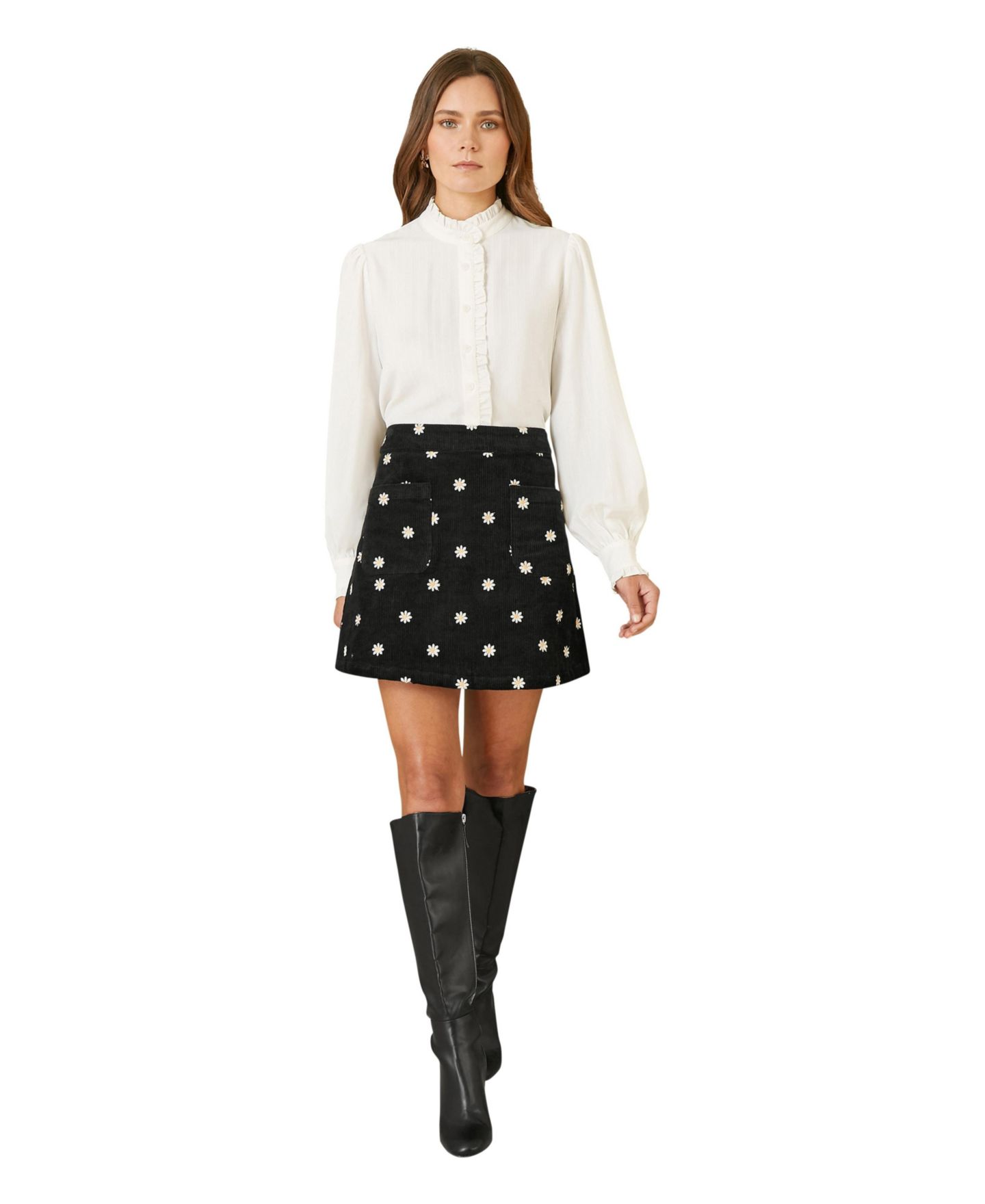 Женская юбка Yumi Corduroy Daisy Mini, цвет: Чёрный — фото 2