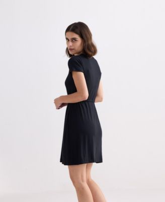 Women's Drawstring Short T-shirt Dress in Black