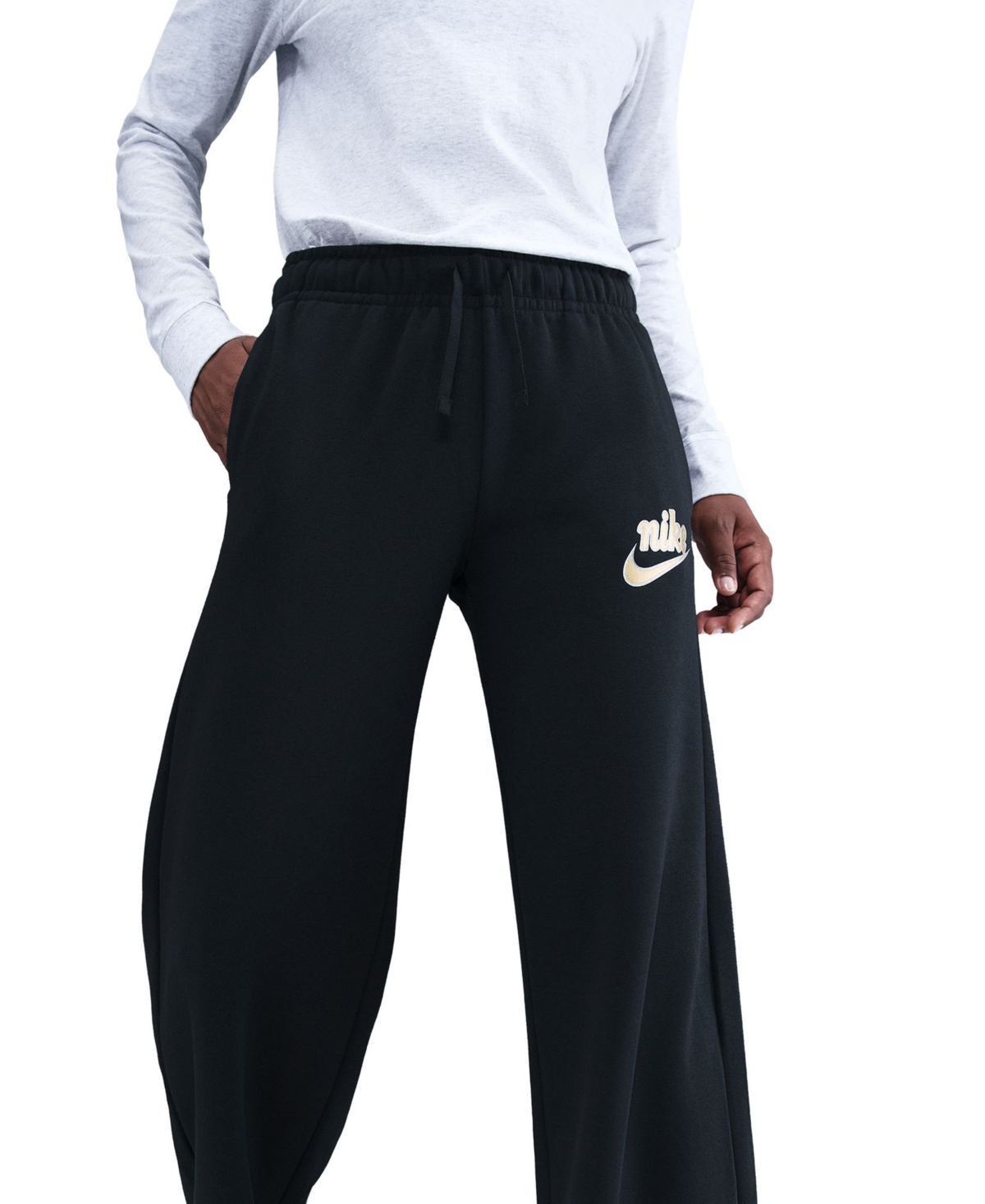 Nike Women's Club Fleece Mid-rise Wide-leg Pants In Black