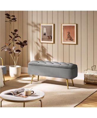 Upholstered Ottoman Footstool Bench with Storage Compartment