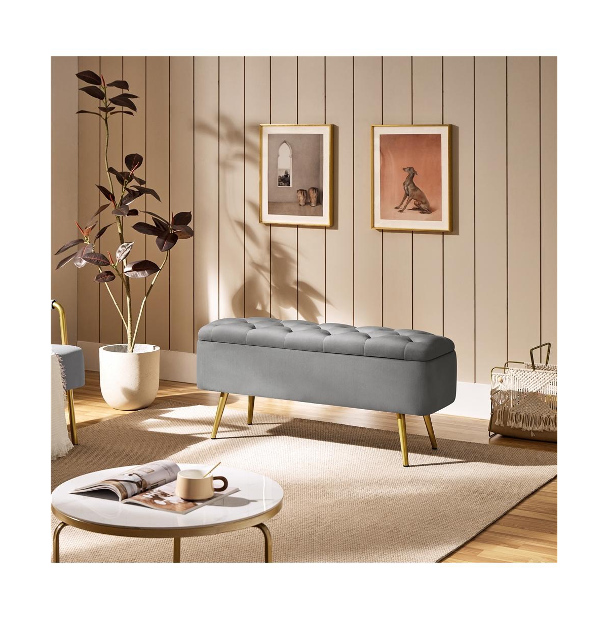 Upholstered Ottoman Footstool Bench with Storage Compartment Pink
