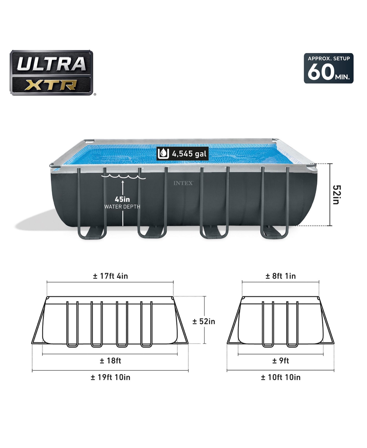 Intex 18Ft x 52In Ultra Xtr Rectangular Frame Swimming Pool Kit w/Pump & Canopy