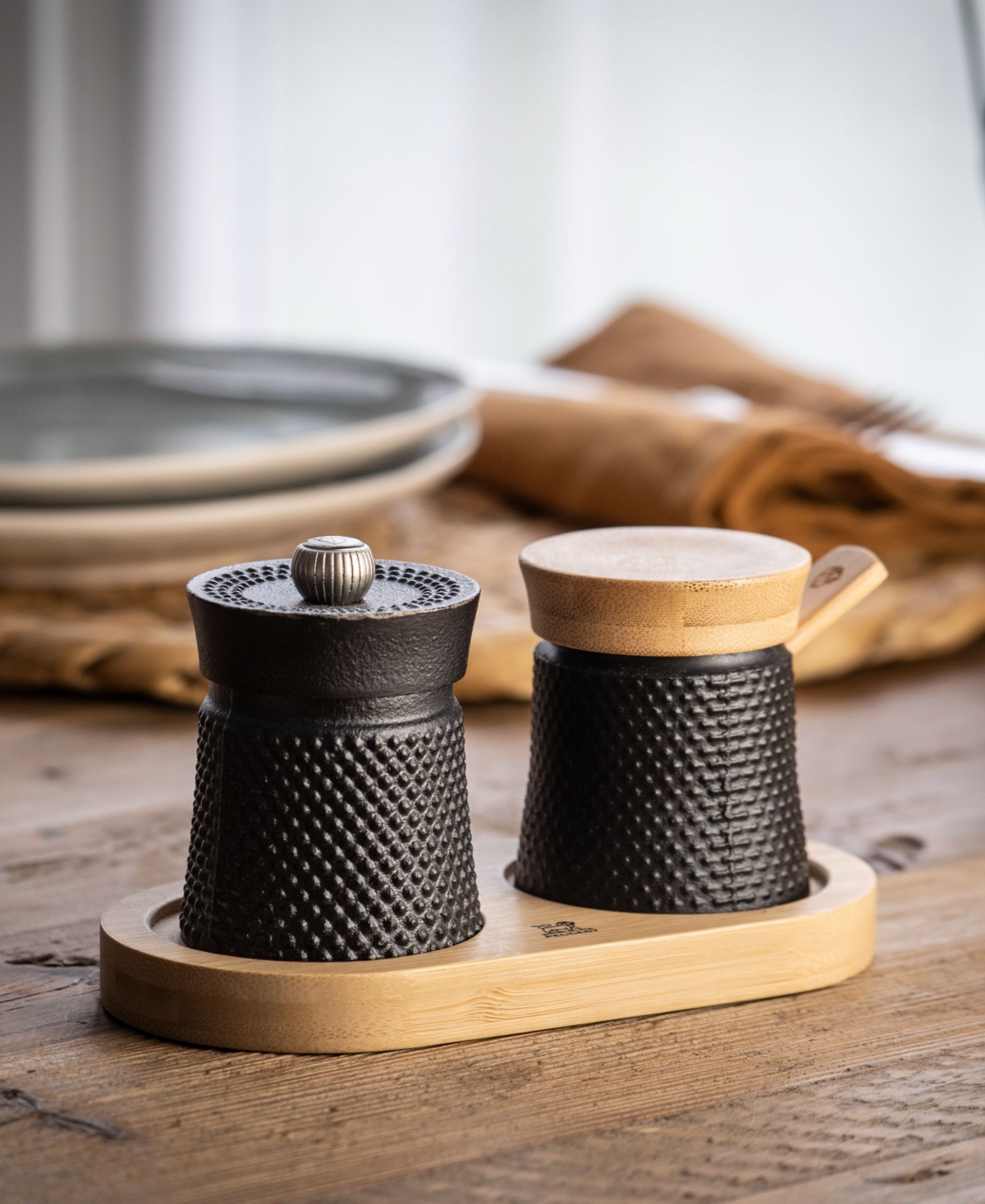 Peugeot Bali Cast Iron 3" Pepper Grinder with Salt Cellar Set
