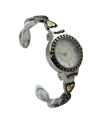 Elegant Heart Detailed Band Bangle Women Watch, Two Tone