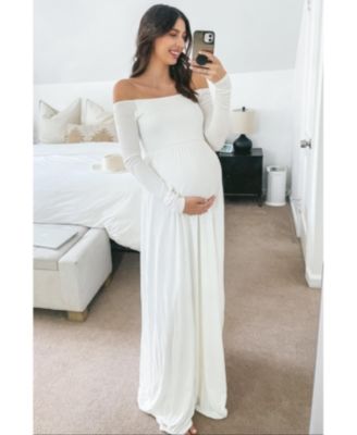 Maternity Pink Solid Off Shoulder Maxi Dress