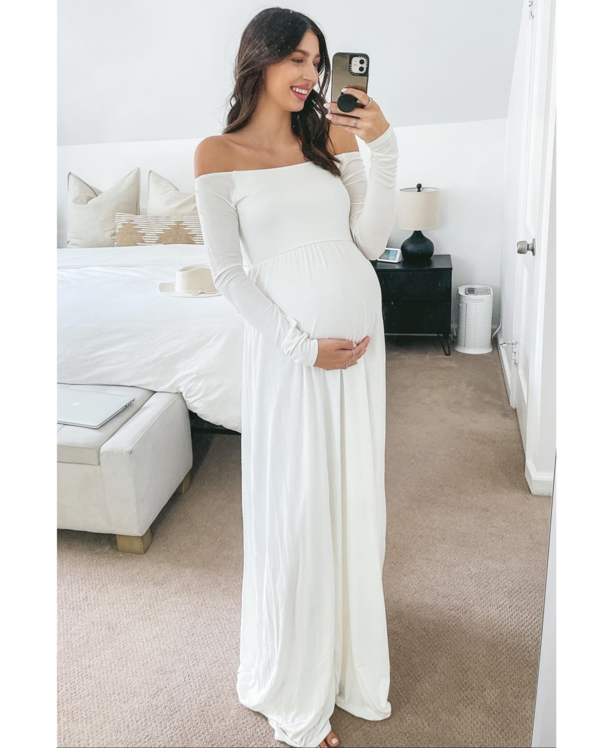 Pinkblush Maternity Pink Solid Off Shoulder Maxi Dress