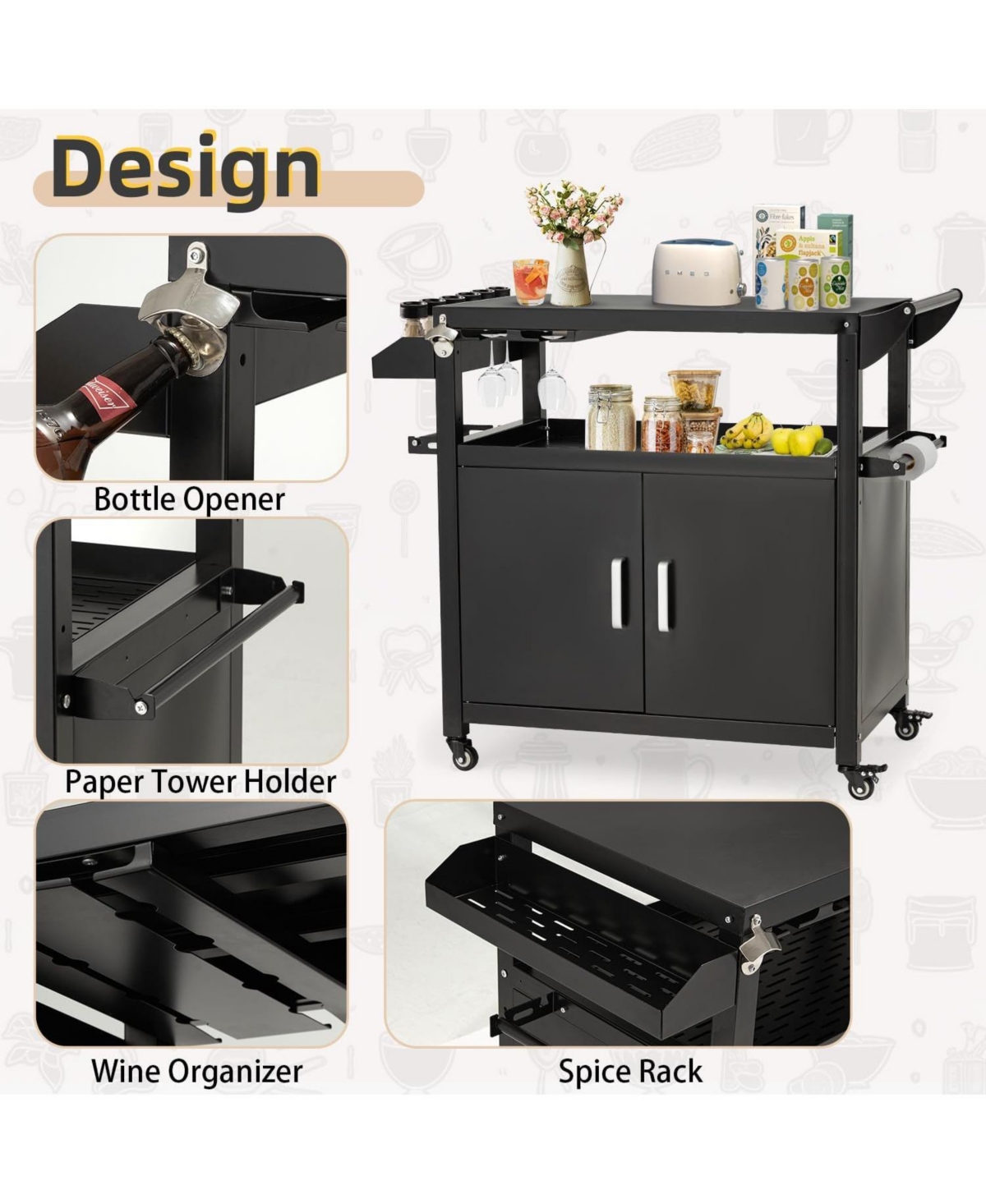 Aecojoy Outdoor Grill Table, 3-Tier Pizza Oven Stand Stainless Steel Bbq Prep Table