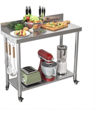 48"x18" 304 Stainless Steel Backsplash, 2 Shelves, Knife Blocks, Locking Wheels Commercial Prep Table