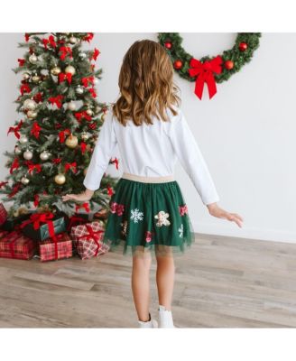 Little and Big Girls Gingerbread Joy Sequin Christmas Tutu Skirt
