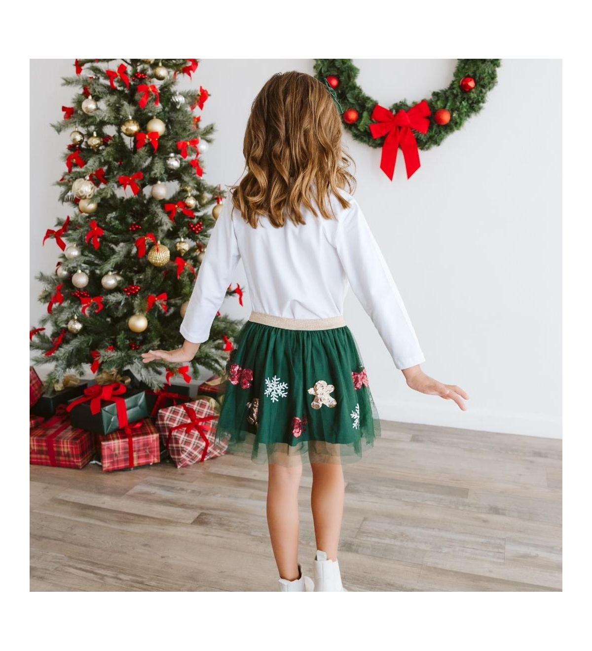 Sweet Wink Little and Big Girls Gingerbread Joy Sequin Christmas Tutu Skirt