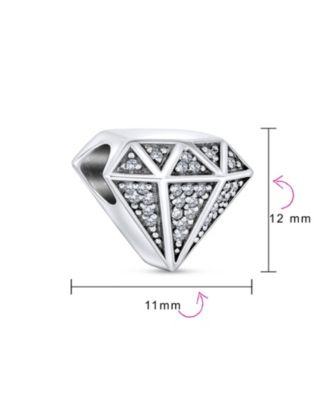 3D Sparkling  Shape Charm Bead Pave CZ .925 Sterling Silver Fits European Bracelet