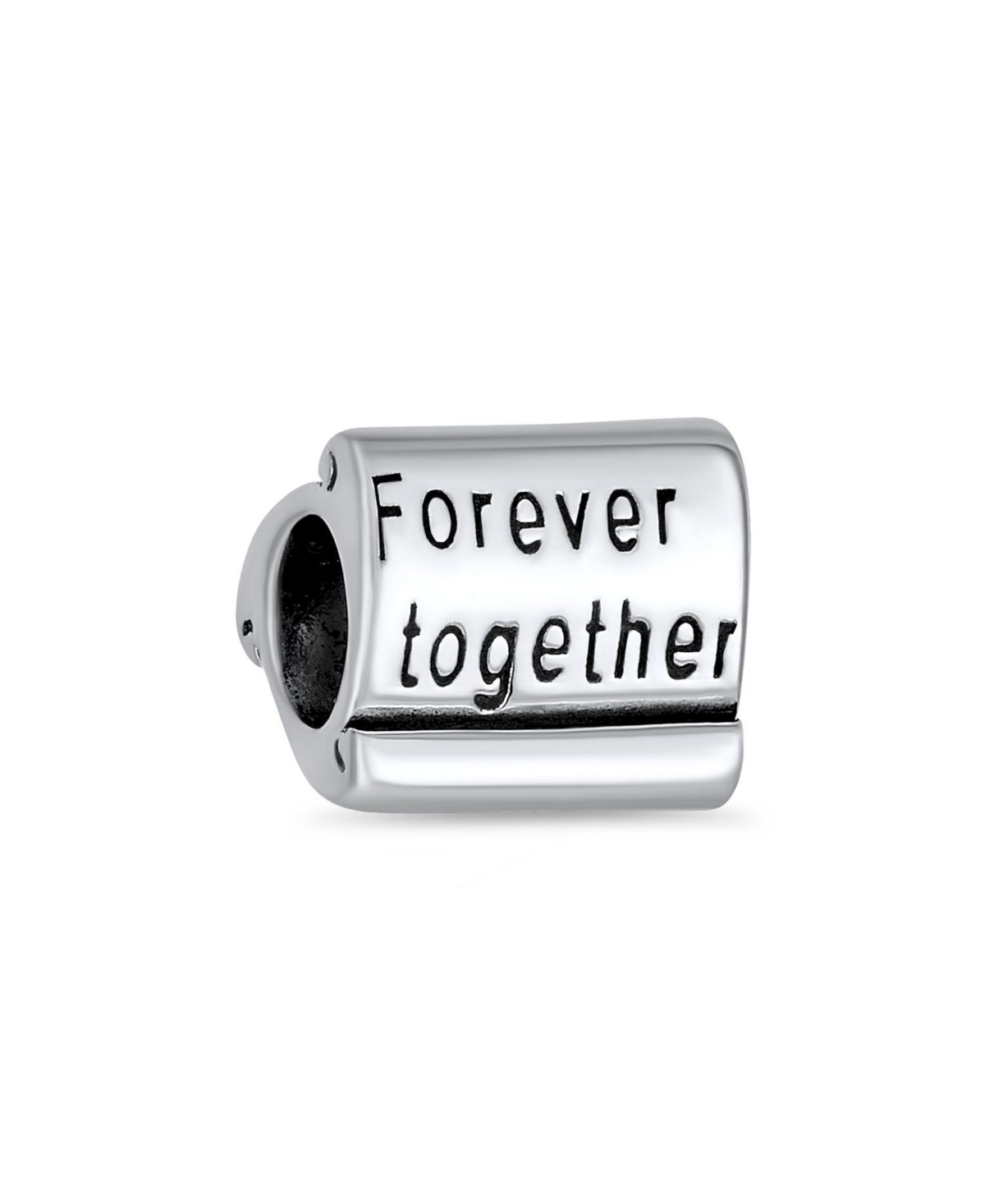 Bling Jewelry Set of 2 Cz Accent Loving Family Heart & Words Forever Together Charm Bead Wife Sterling Silver