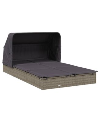 Sunbed Grey PE Rattan, Powder-Coated Steel Double Foldable