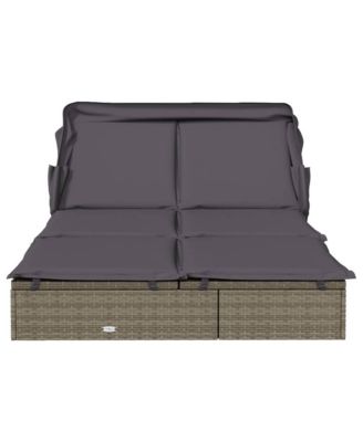 Sunbed Grey PE Rattan, Powder-Coated Steel Double Foldable