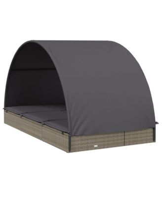 Sunbed Gray PE Rattan Two-Person Size Adjustable Armrests