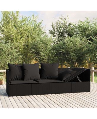 Outdoor Lounge Bed Black PE Rattan Large Adjustable Armrests