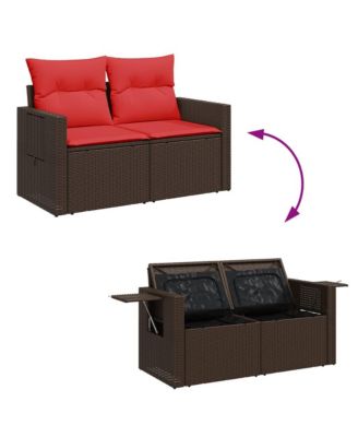 Patio Sofa with Cushions 2-Seater Brown Poly Rattan