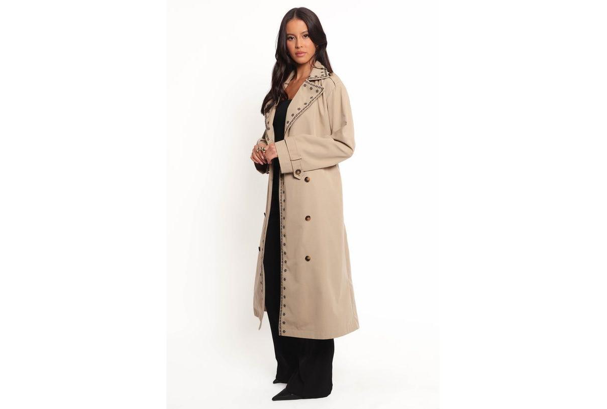Petal and Pup Women's Grayson Embroidered Trim Trench Coat - Taupe L