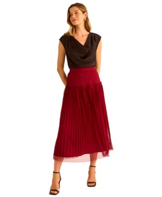 Women's Pleated Pull On Midi Skirt