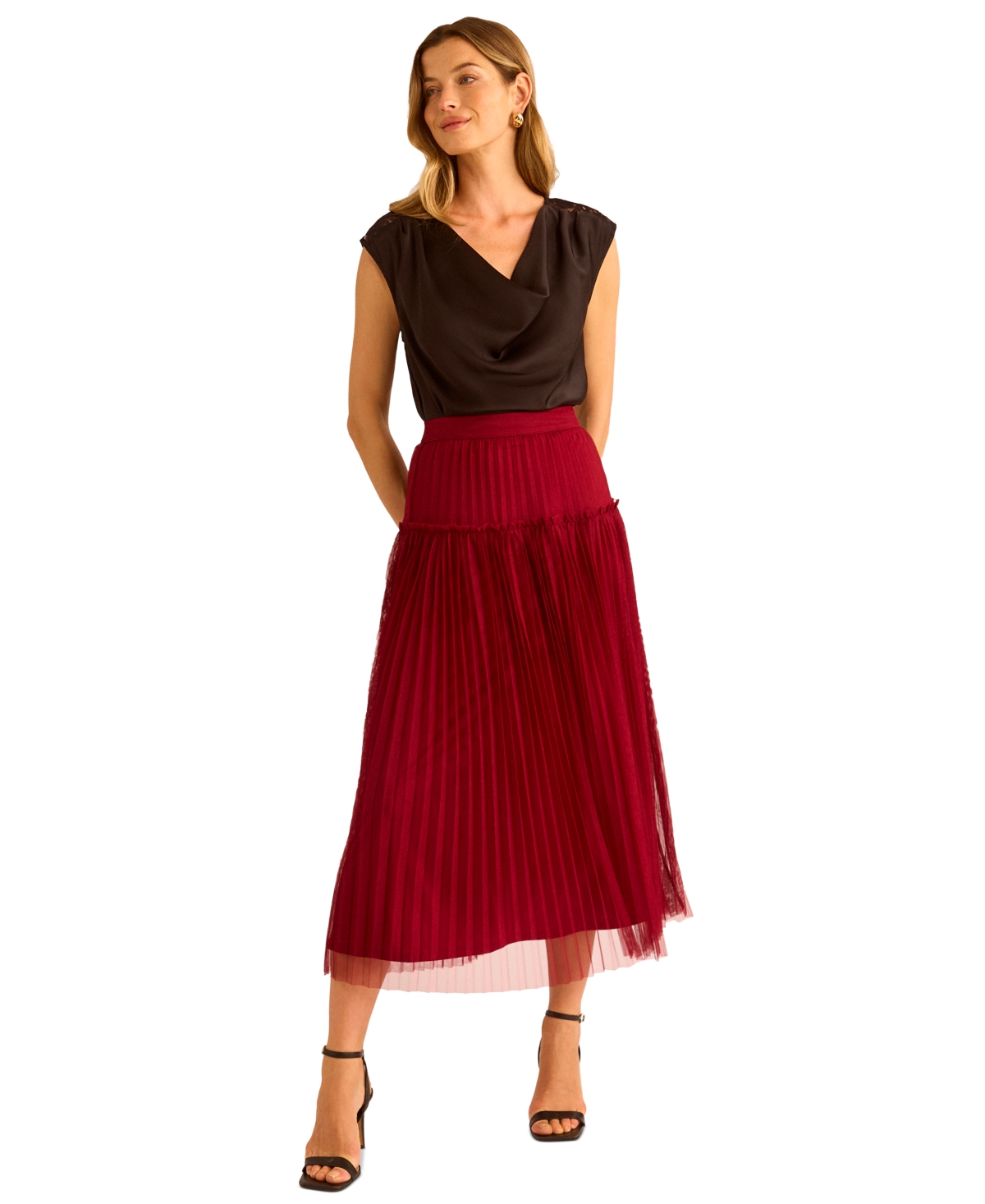 Vince Camuto Pleated Midi Skirt In Red