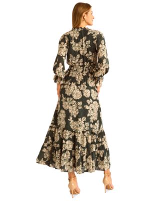 Women's Long-Sleeve Smocked-Waist Tiered Dress