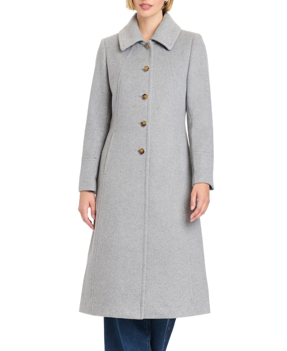 Vince Camuto Wool Blend Coat With Removable Faux Fur Collar And Cuffs In Gray