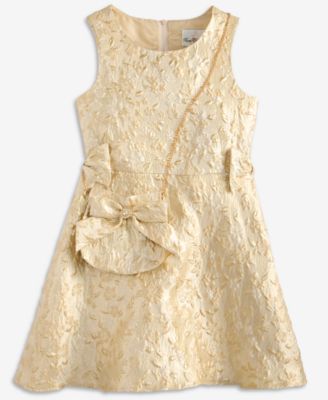 Girls' 7-16 Sleeveless Brocade Dress and Side Bag, 2-Piece Set