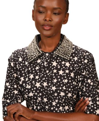 Women's Embellished Elbow Sleeves Shirtdress