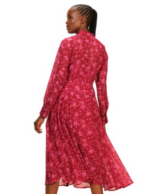 Women's Tie Neck Pleated Button Front Dress