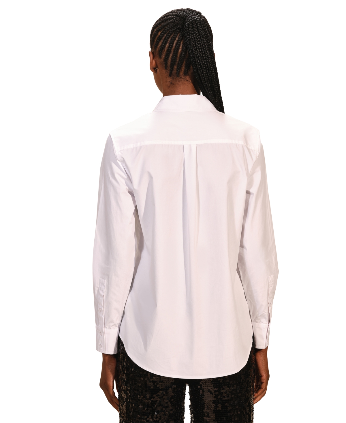 Isaac Mizrahi Women's Embellished Poplin Long Sleeves Shirt In White