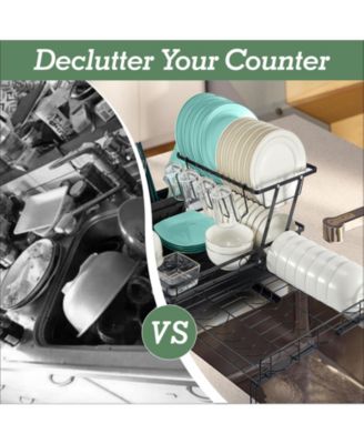 2-Tier Collapsible Expandable Dish Rack with Swivel Drain Spout and Rust-Resistant Stainless Steel Frame