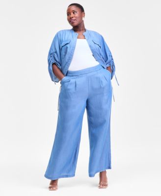 I.N.C. International Concepts - Plus Size Pull-On Wide-Leg Chambray Pants