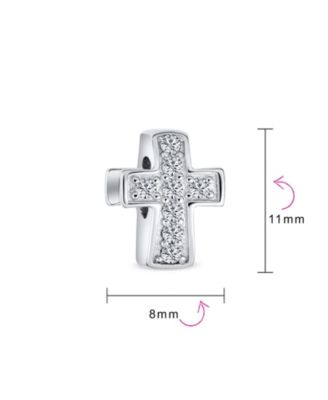 Simple Sparkling CZ Cross & Solid Spacer Clear Charm Bead Sterling
