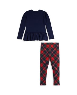 Girls' 2T-6X Dog Print T-Shirt and Plaid Leggings, 2-Piece Set